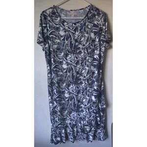 Dress Barn Black/White/Blue Floral Midi Length Sheath Dress‎ Size Medium Ruffle